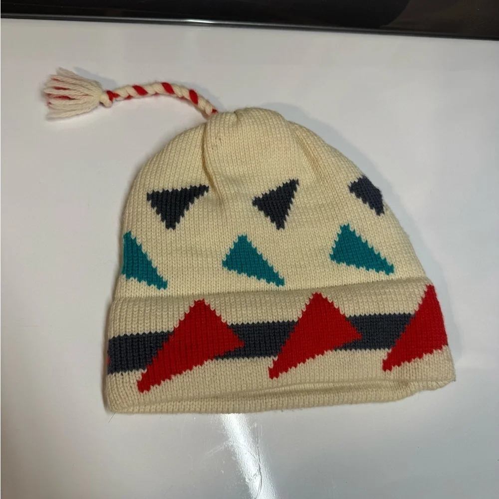 Vermont Needlecrafts Vintage Knit Southwest Geometric Tassel Beanie Hat